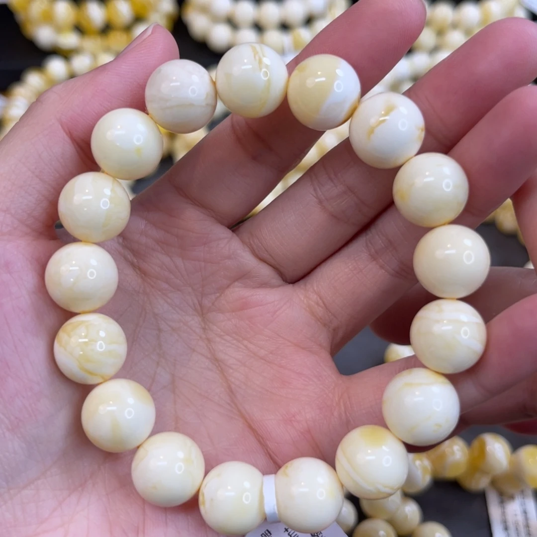 蜜蜡未镶嵌手链12.5mm瓷白满蜡顺色