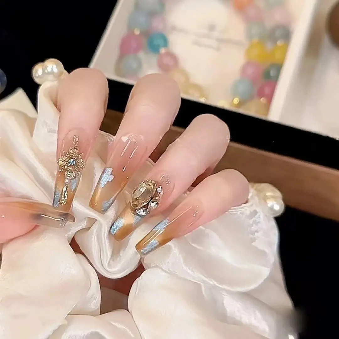 【焦糖玛奇朵】时尚红色带钻高级感成品美甲穿戴式手工穿戴甲