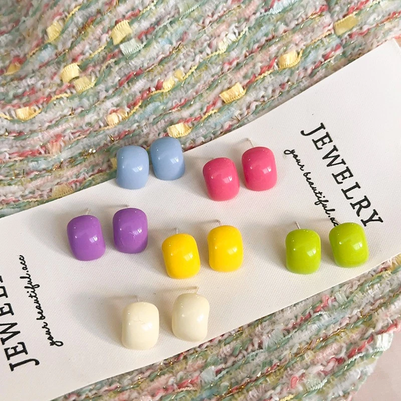 合金耳饰 春日心情~ins风彩色糖豆耳钉女简约气质多巴胺耳环新款