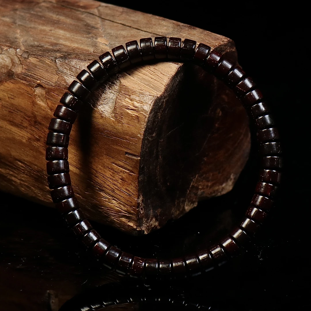 印度小叶紫檀4×7药片珠满金星微包浆高油密手串