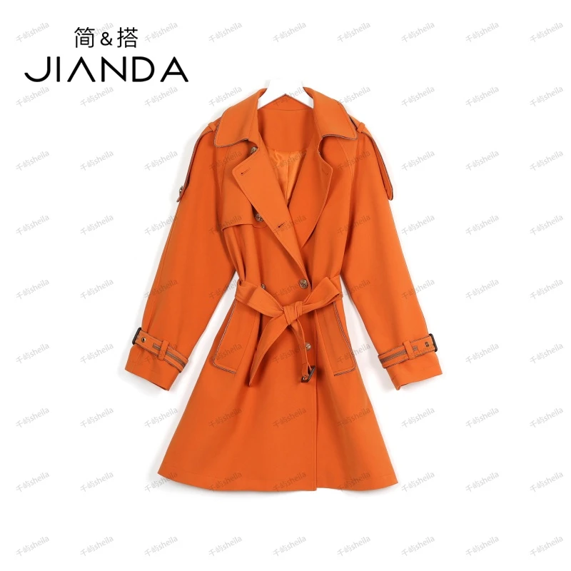 千屿Sheila女款春季高档中长款风衣外套小个子223-FY/0810-360728