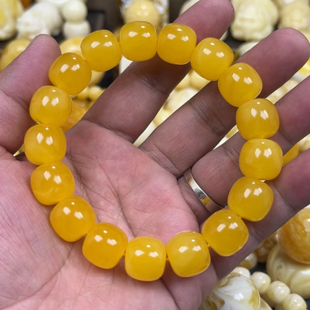 琥珀未镶嵌手串同料焦皮橘红老邢手串14mm