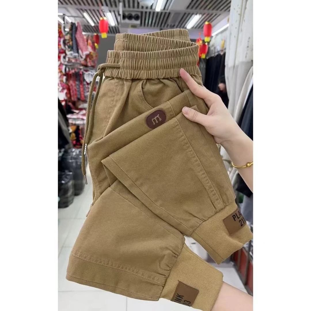 新款弹力休闲裤女高腰宽松遮肉显瘦哈伦裤女裤时尚洋气百搭女款