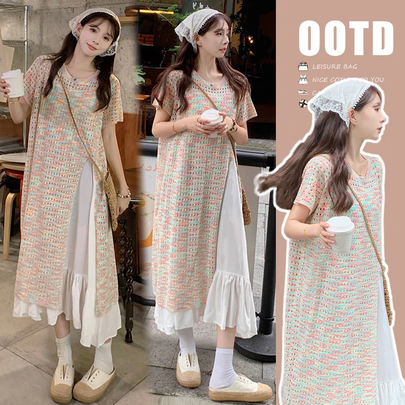 【kiki严选】孕妇装夏季连衣裙多巴胺彩色开叉镂空吊带连衣裙叠穿