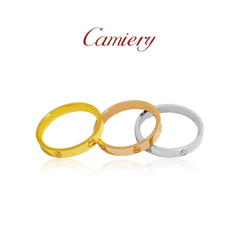 CAMIERY 时尚轻奢高级经典三色螺钉纹戒指精致