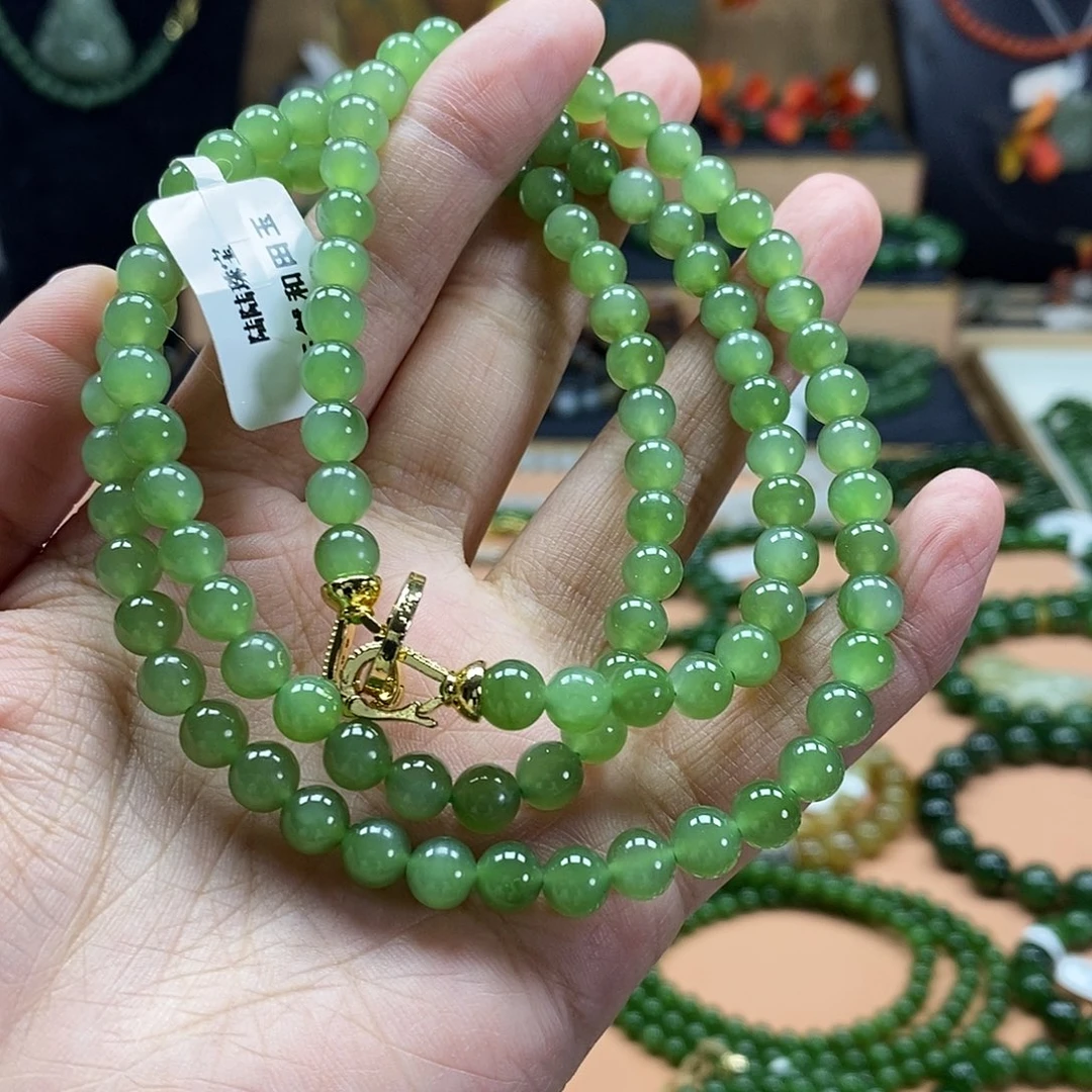 颈饰未镶嵌和田玉（碧玉）6mm果绿