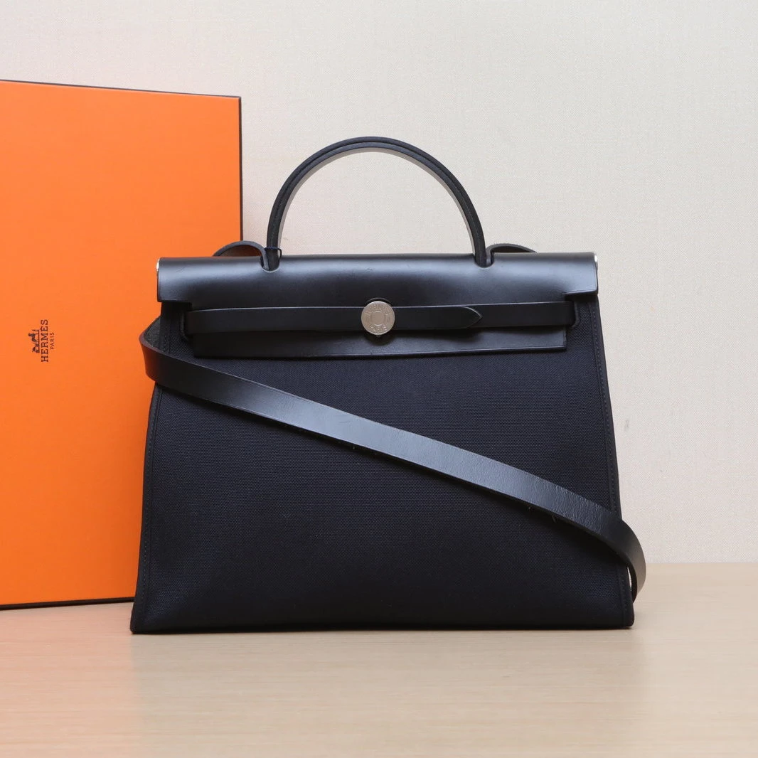 95新 Hermes/爱马仕 【双双】Herbag 31 89 帆布/Hunter 牛 A刻 包