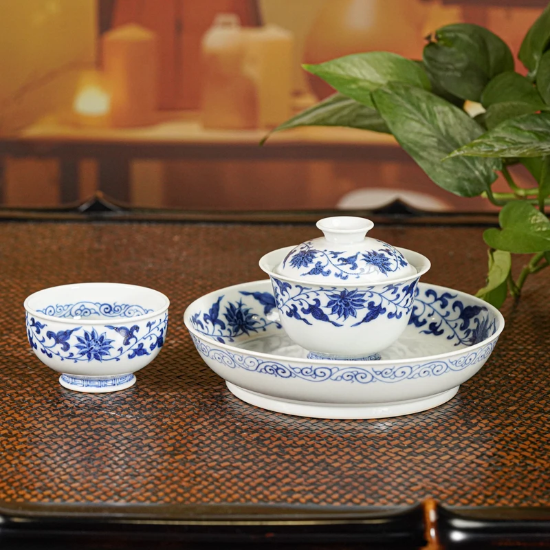 【景德镇陶瓷研究院】宝莲纹壶承盖碗茶杯套组