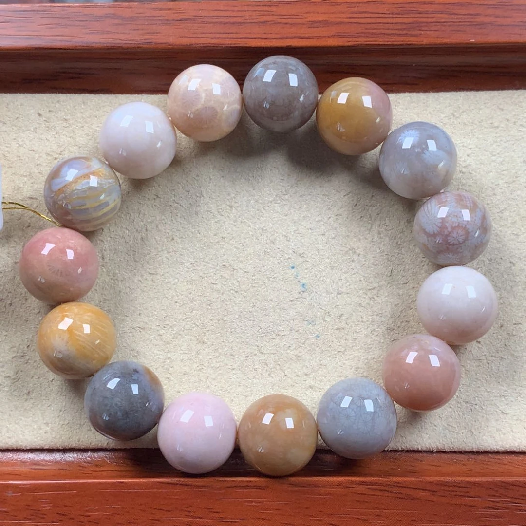 未镶嵌14mm多宝手串128/个。05硅化珊瑚（珊瑚玉）