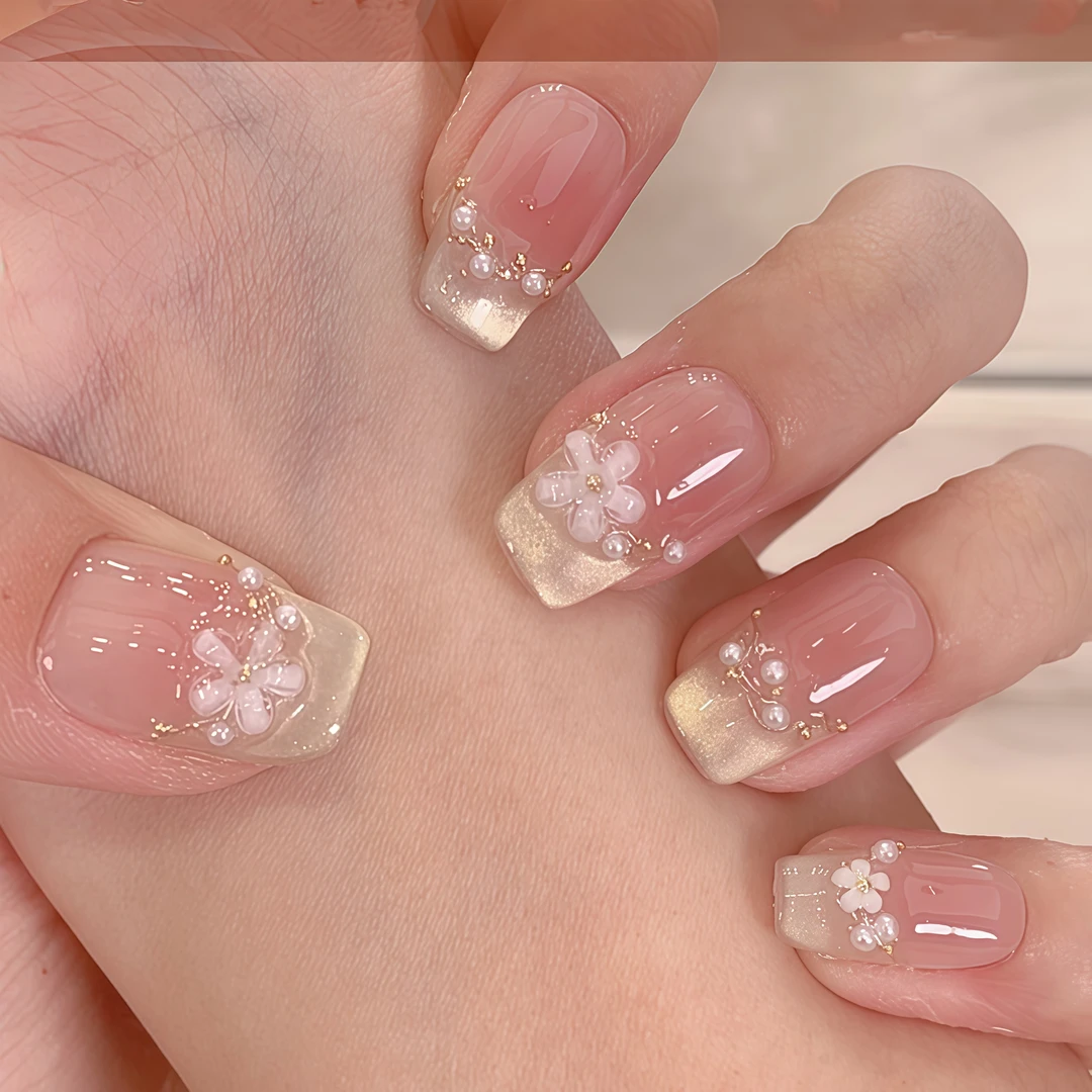 【樱花之约】韩系温柔高级法式ins立体小花纯欲气质  纯手工穿戴甲