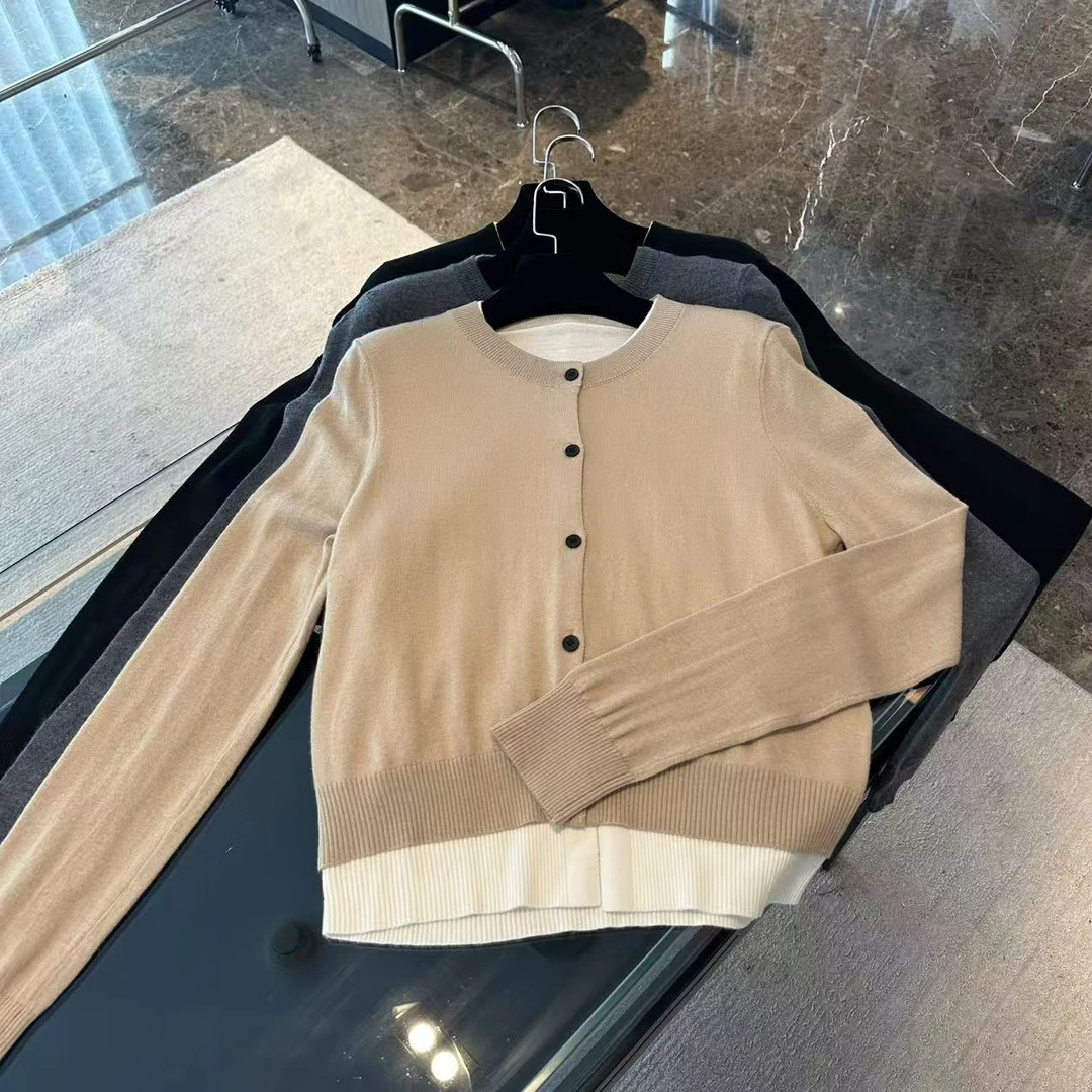 秋季新品下摆拼接针织假两件上衣 J000032