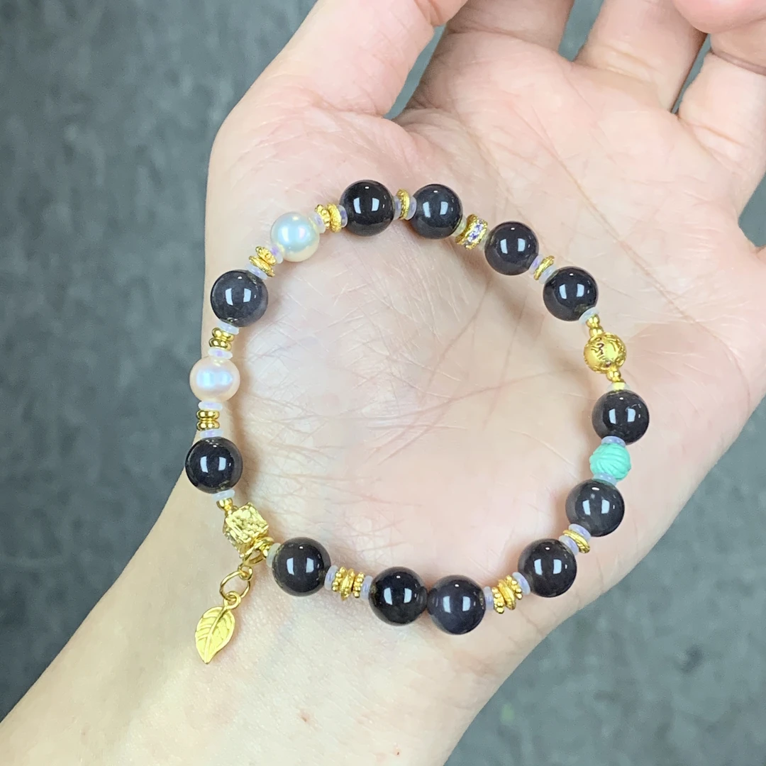 •天然和田玉浓烟紫925设计精致手链B046