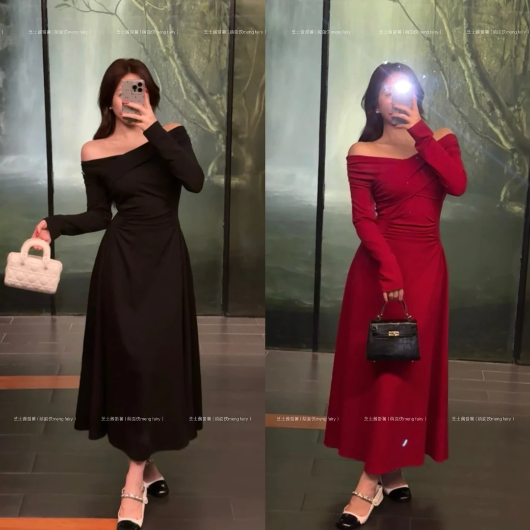 萌面侠芝士现货【优雅曲线】收腰气质连衣裙出游服装女5614流光风