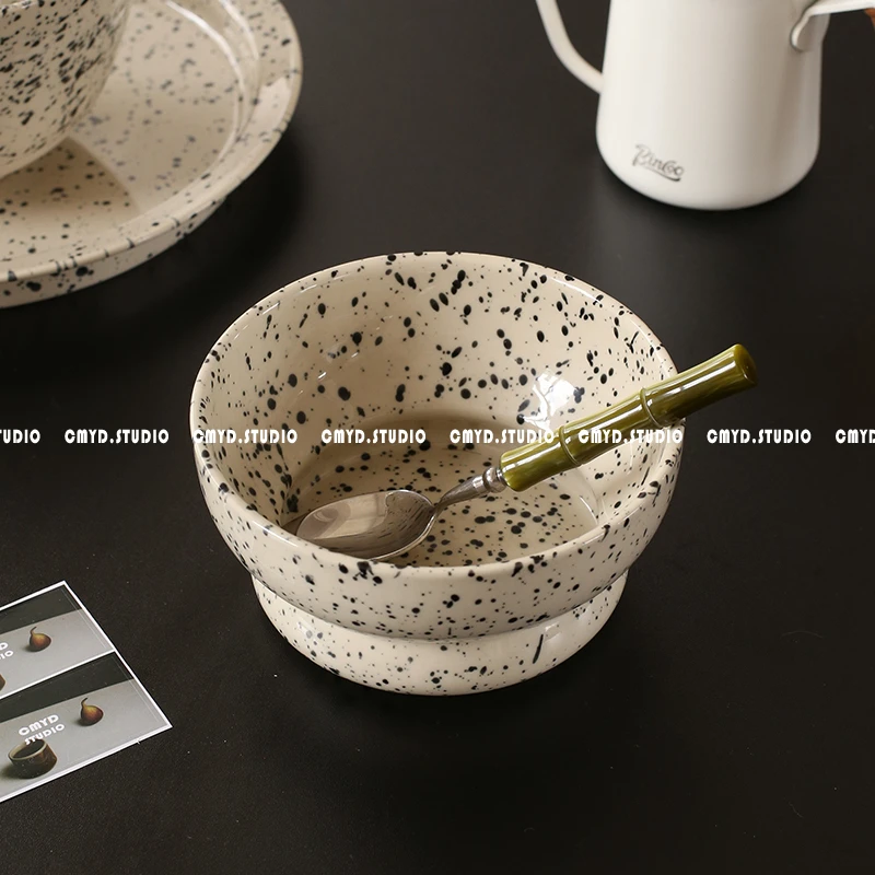 5.5寸 14.1*5.5cm 泼墨束腰胖胖碗釉下彩陶瓷碗沙拉碗