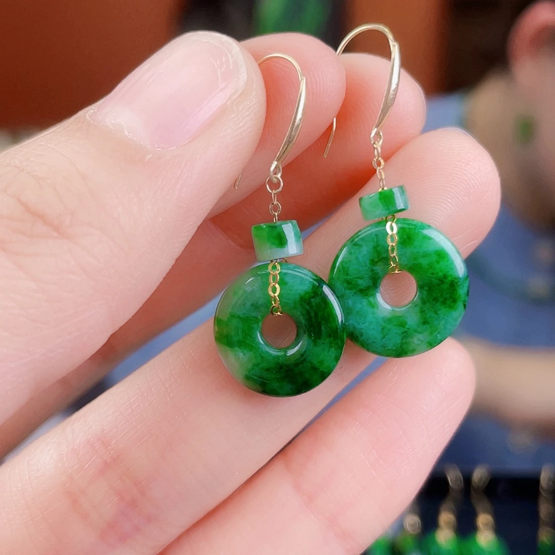 翡翠18K金镶嵌耳饰