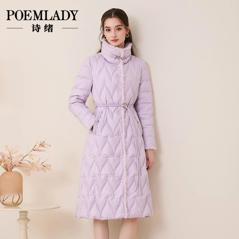 诗绪65661时尚水貂毛长款鸭绒羽绒服女2025冬季新款立领保暖