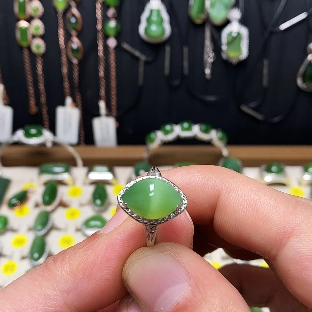 和田玉（碧玉）银S925镶嵌戒指