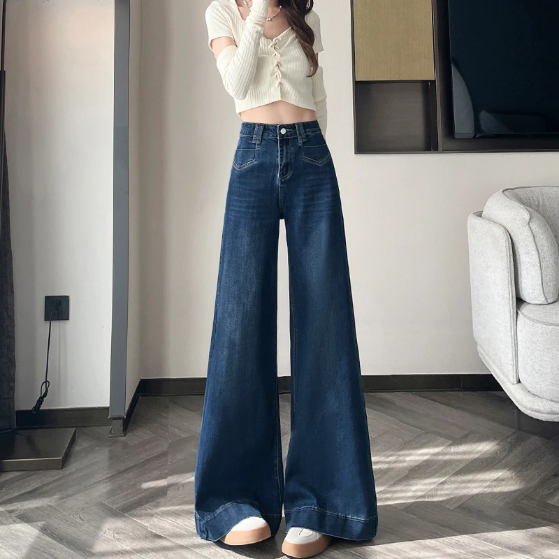 复古宽版大喇叭牛仔裤女秋款流行弹力宽松不贴腿慵懒风阔腿裤女款