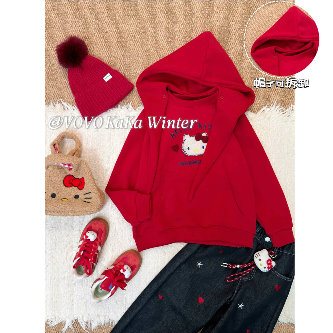 【VOVO品牌店】【氛围满满】童装设计师新年红加绒加厚卫衣 W25091601