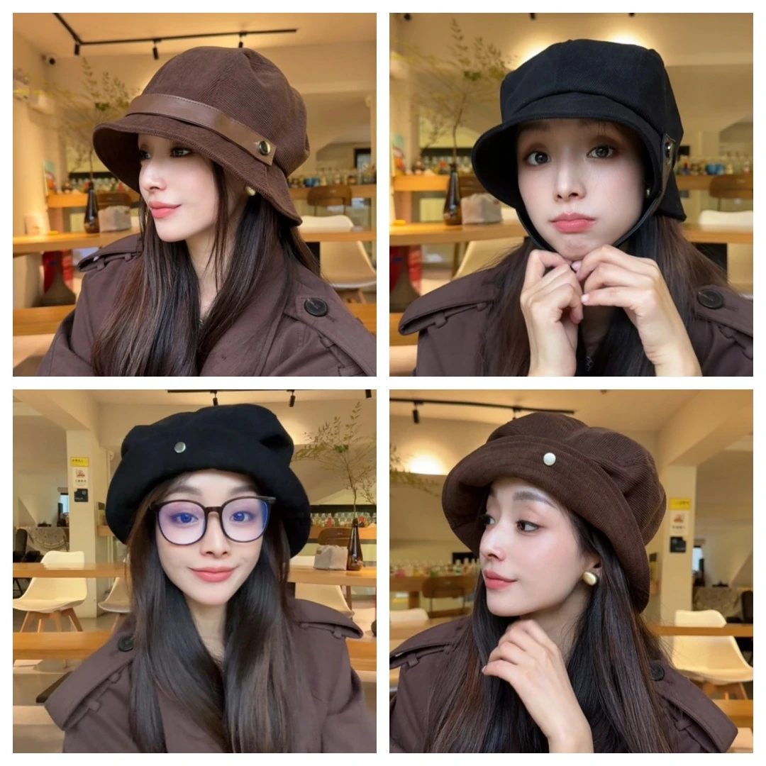 灯芯绒渔夫帽女2025新款气质一帽多戴可做小礼帽高性价比骑车可戴
