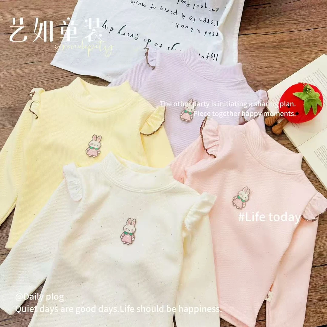 【赫本花园】2025冬季上新韩系女童小兔子飞袖百搭加绒打底衫D-H539