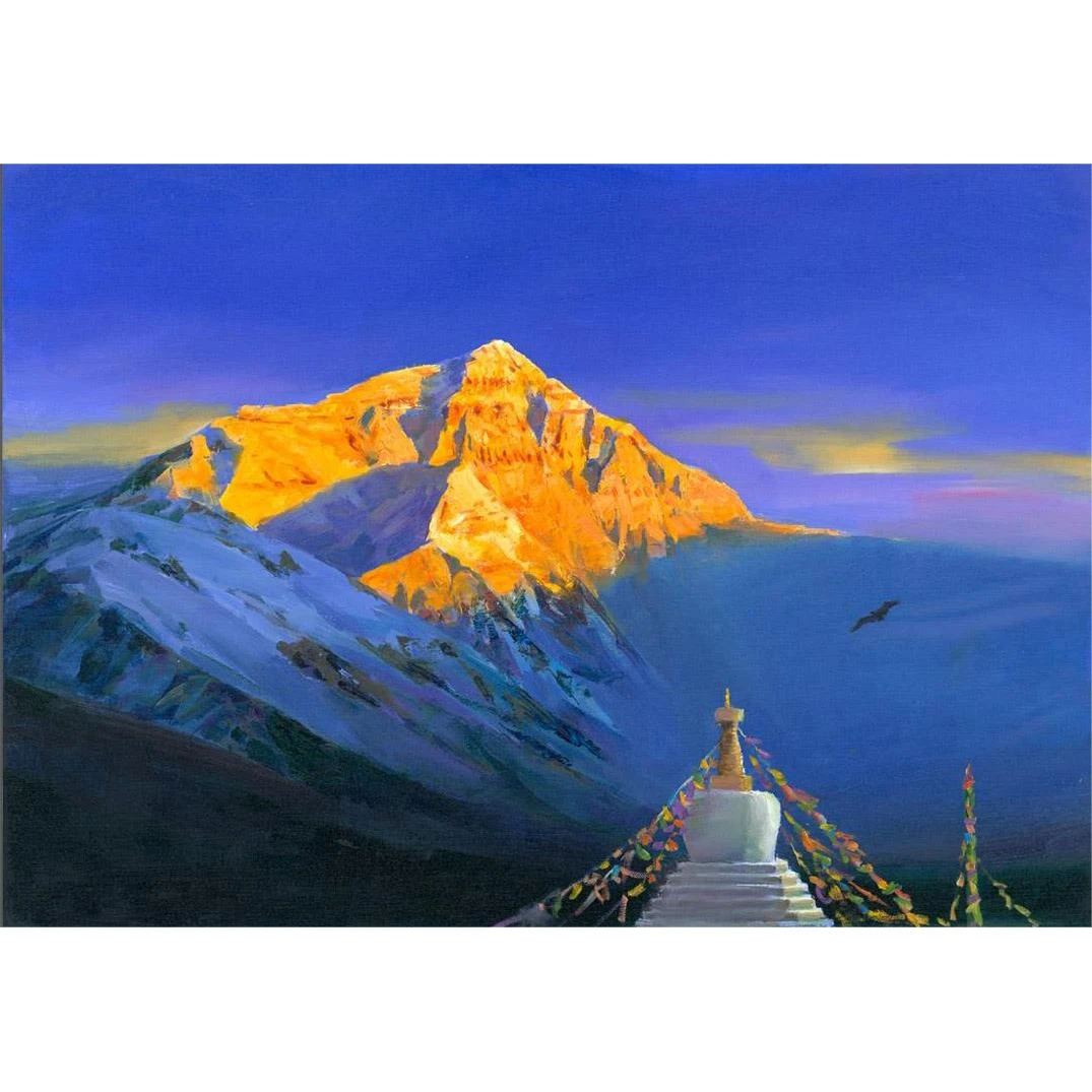 【日照金山】珠穆朗玛峰  装饰画 油画客厅玄关办公室