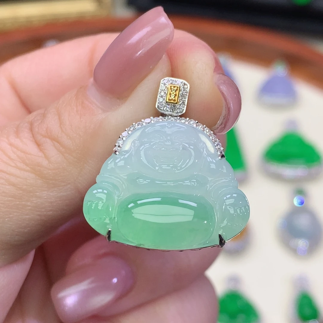 翡翠18K金镶嵌吊坠(不含链)