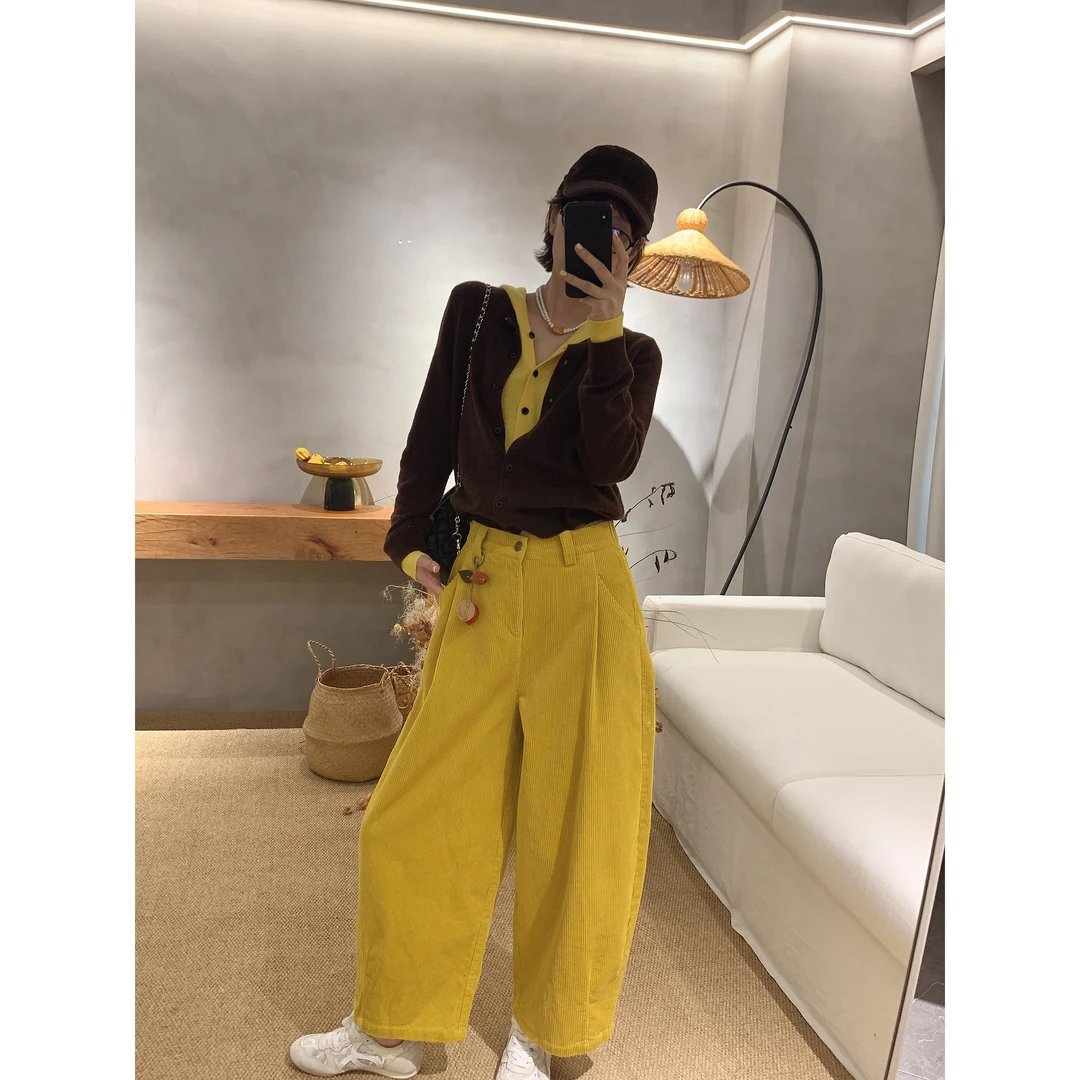 【骆小姐私服】复古灯芯绒阔腿裤2025秋季新款高腰显瘦宽松九分裤
