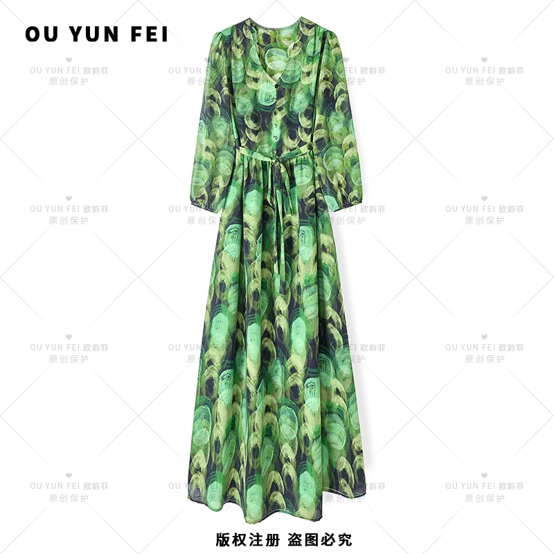 高级感连衣裙女新款气质显瘦穿搭时尚洋气印花长裙AY1037