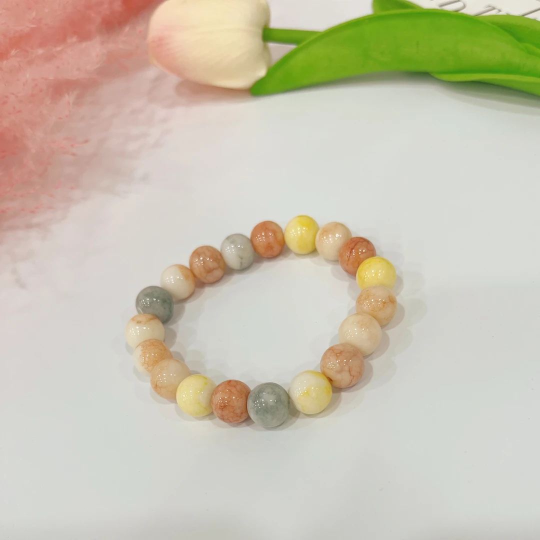 钛钢琉璃手链 3309奶油米黄斌冰裂珠弹力手串