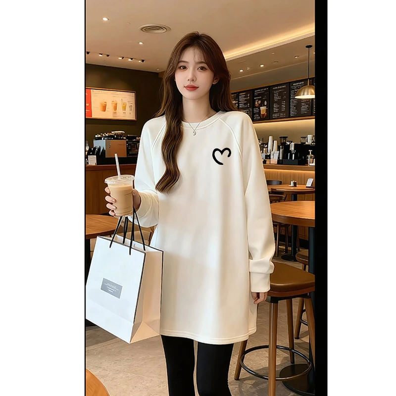 中长款白色德绒打底衫女遮胯屁股内搭秋冬长袖t恤宽松显瘦上衣潮