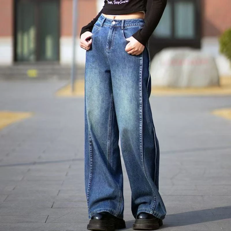 高腰阔腿牛仔裤女2025新款秋冬季显瘦镰刀宽松休闲大码直筒裤百搭