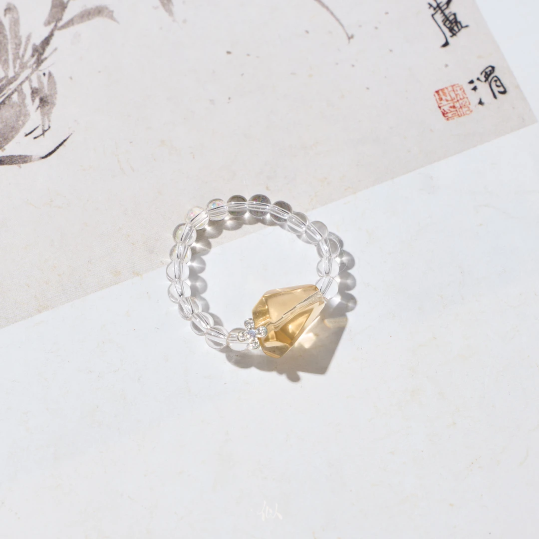 【晶滢】· 似梓珠宝 · 随形黄水晶白水晶戒指  SZCC1650196