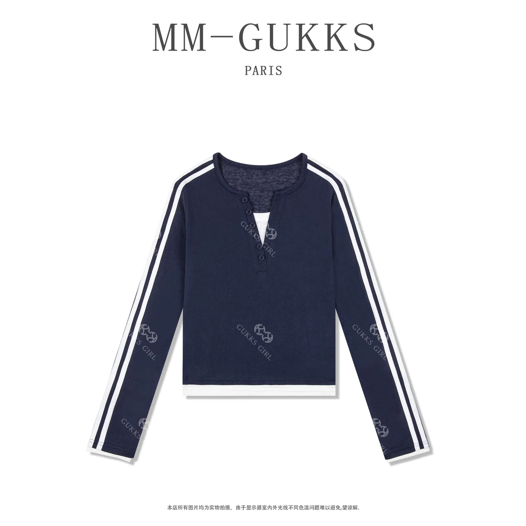 明明GUKKS/春季假两件薄纱时尚长袖T恤上衣夏季防晒衣