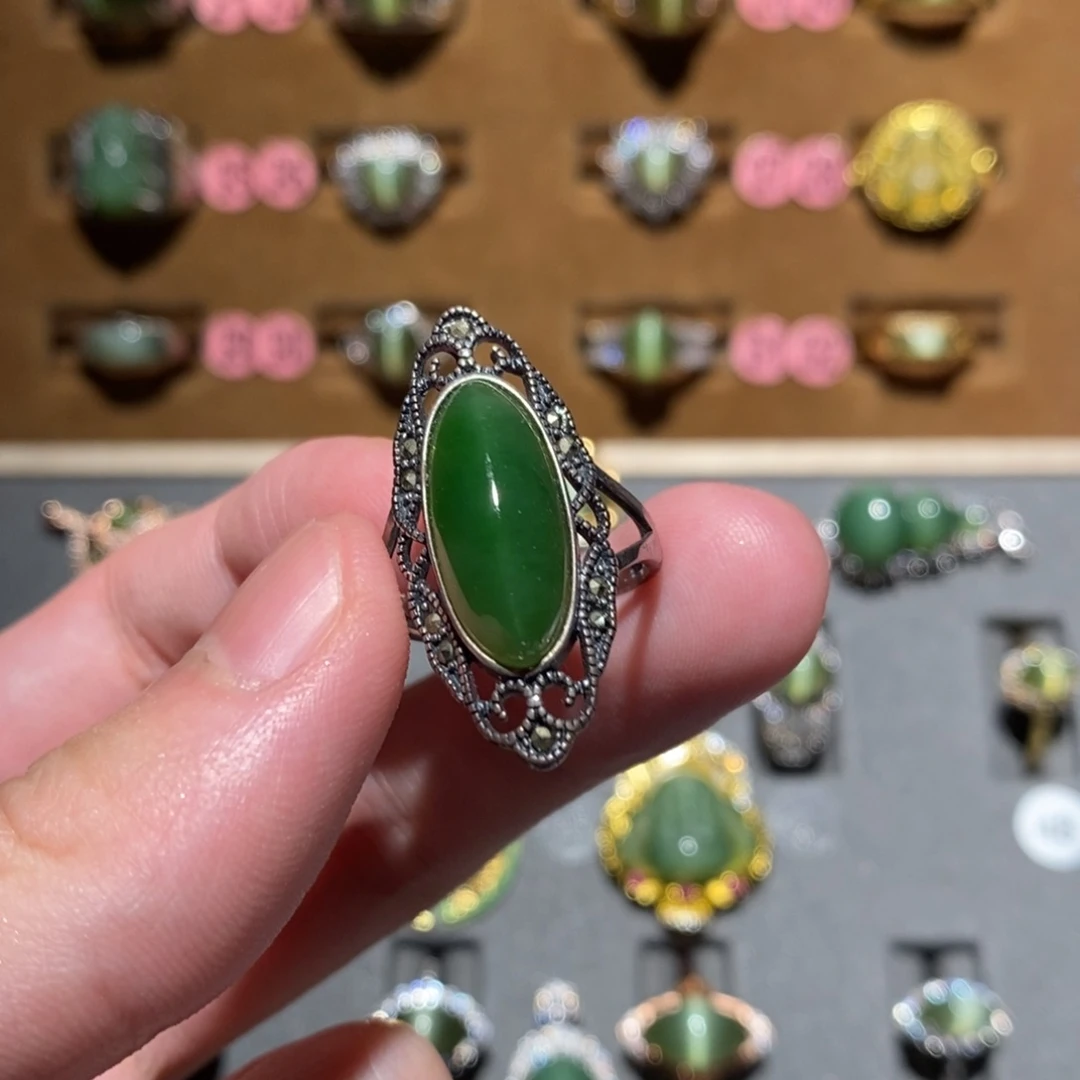 和田玉银S925镶嵌戒指