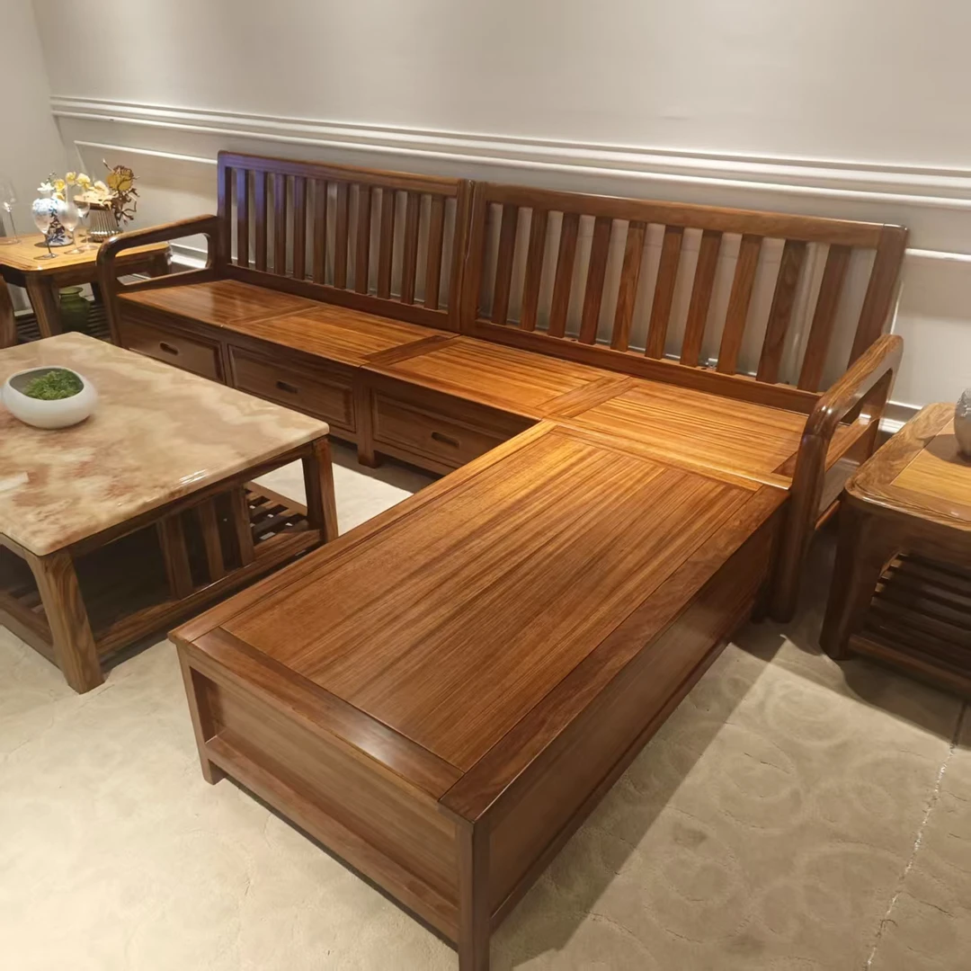 可拆洗主卧高箱新中式实木转角沙发油漆工艺成套