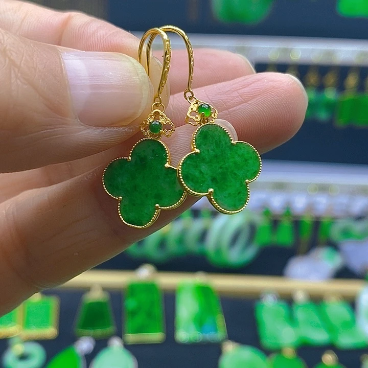 翡翠18K金镶嵌耳饰耳坠