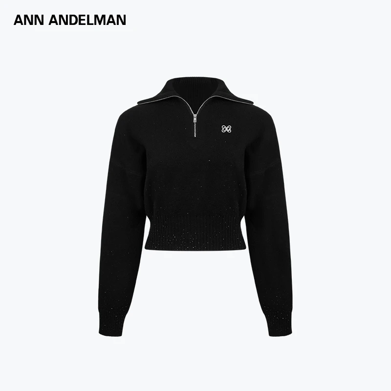 ANN ANDELMAN 25秋季翻领半拉链高领毛衣套头针织衫上衣高腰显瘦