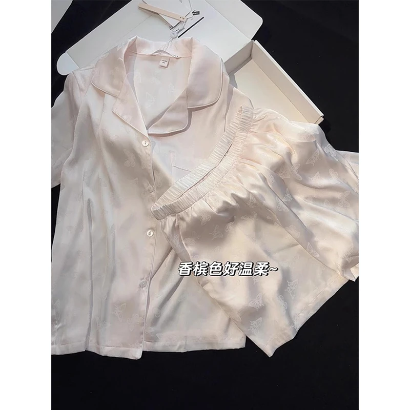 【蝴蝶印花】法式甜美可爱冰丝睡衣女夏季凉爽短袖短裤家居服两件套