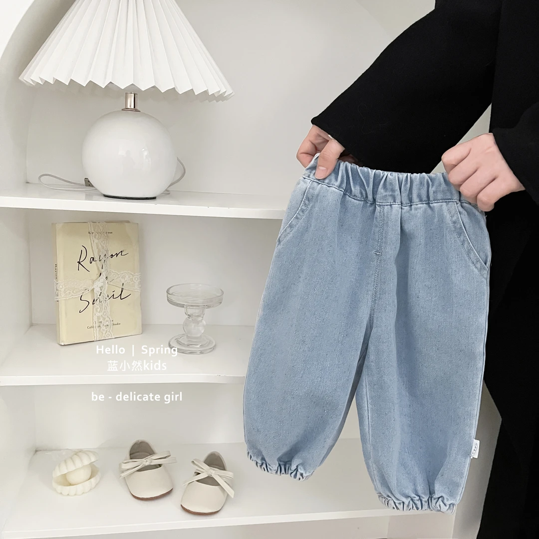 K25C59春秋季儿童女宝宝裤子韩版洋气外穿百搭牛津纯色束脚牛仔裤