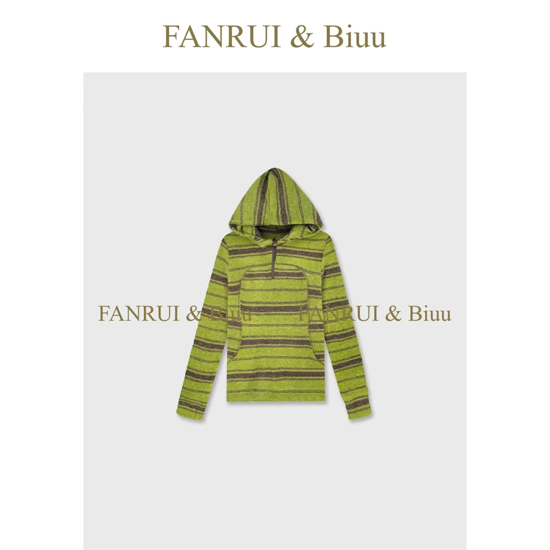 FANRUI/泛芮 「雾织条纹」磨毛连帽舒适条纹设计百搭冬款卫衣B19239