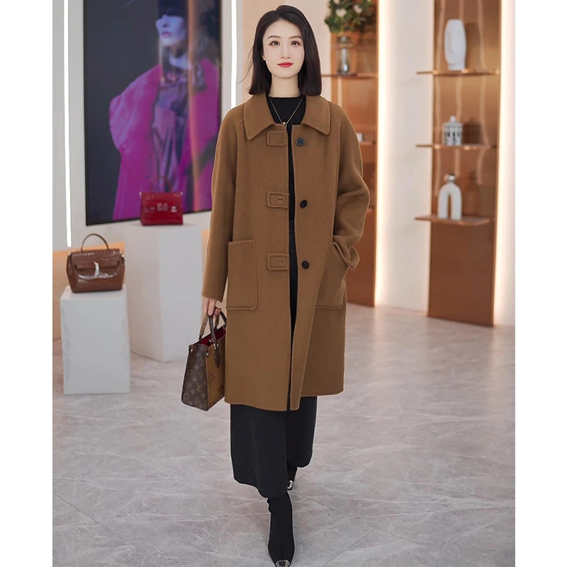 秋冬新款双面100%羊毛呢大衣时尚洋气百搭显瘦中长款外套ZJ2401