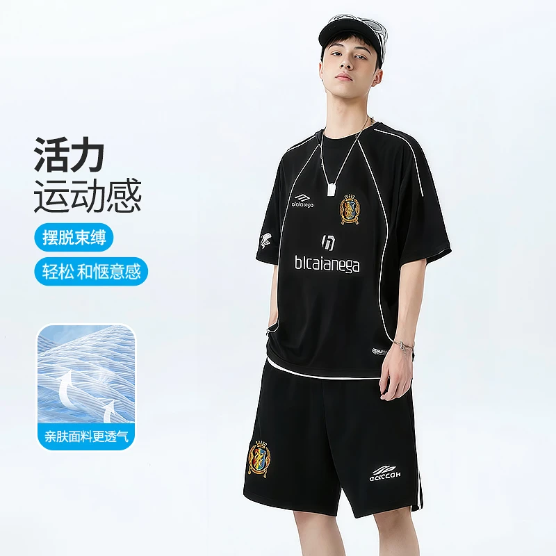 男大童短袖套装夏季2025新款男童宽松T恤上衣短裤两件套学生衣服