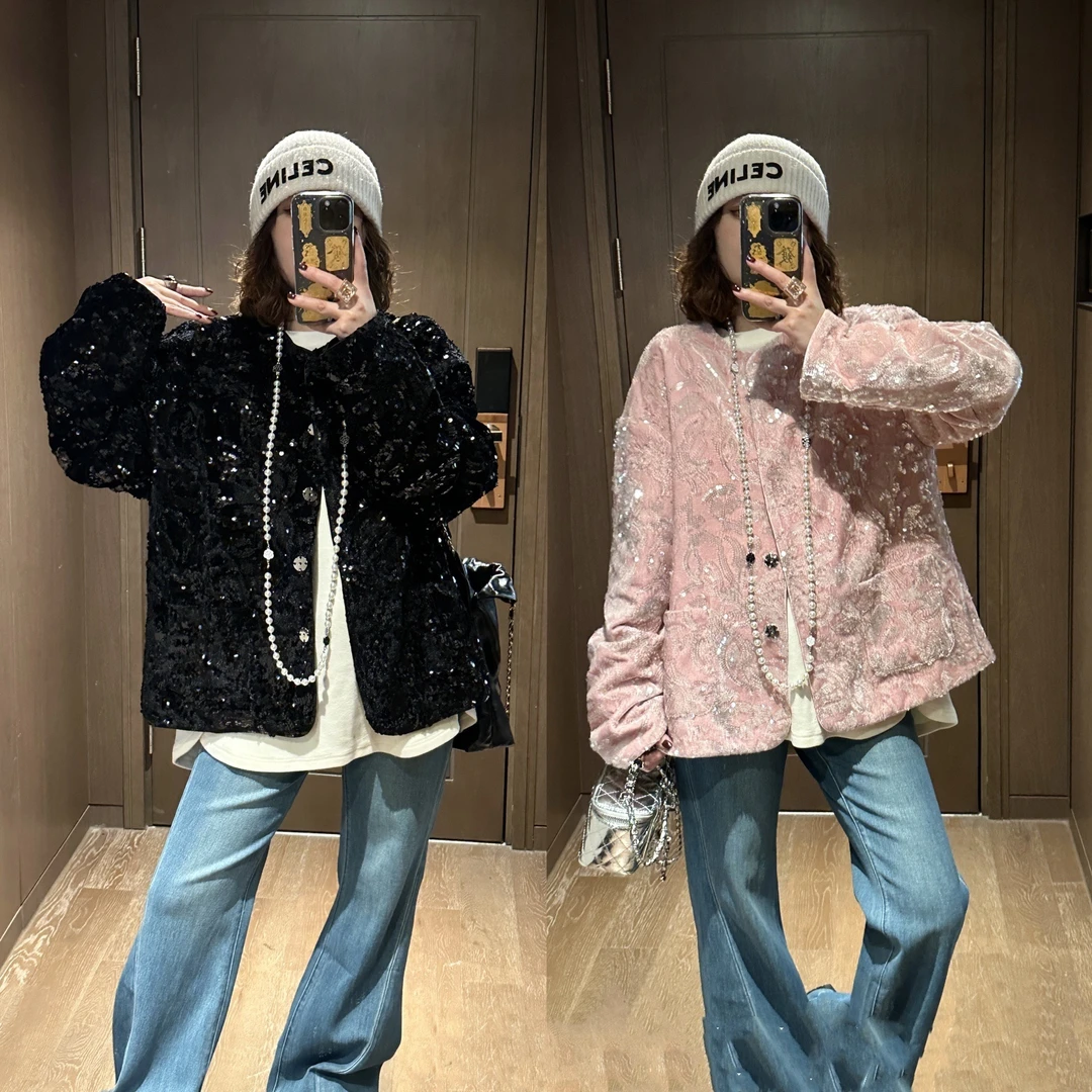 YDFSTUDIO小众【岁月静好】高品早春新中式亮片刺绣设计丝绒外套女