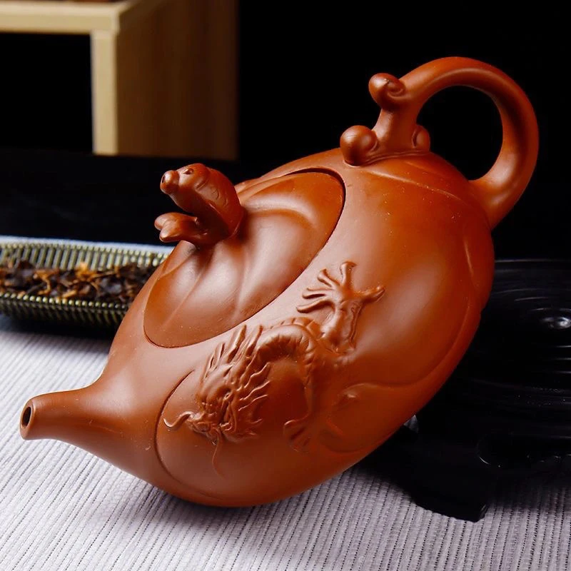 紫砂朱泥鱼化龙紫砂壶(安全包装)微瑕福利
