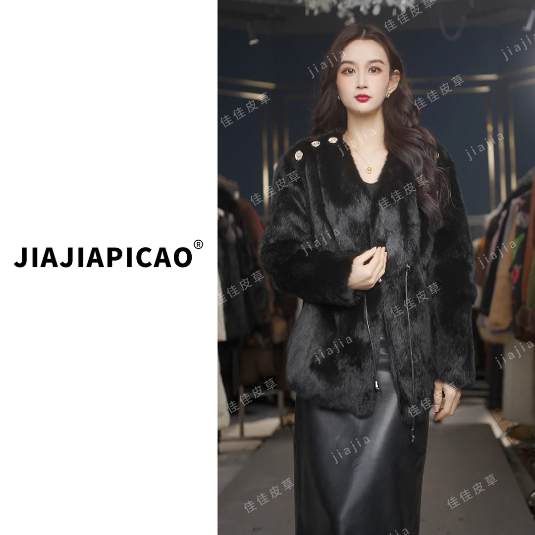 【简约中长】25061 皮草  新款中长款柔软兔毛保暖皮草外套