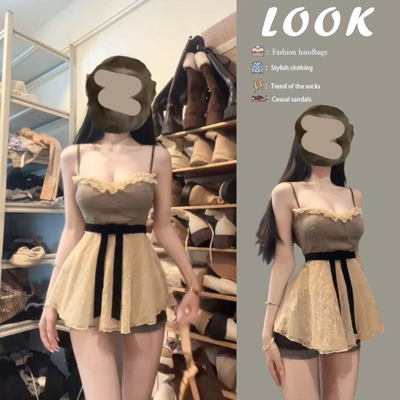 今年流行穿搭2025新款设计感百搭收腰吊带上衣显瘦牛仔短裤两件套