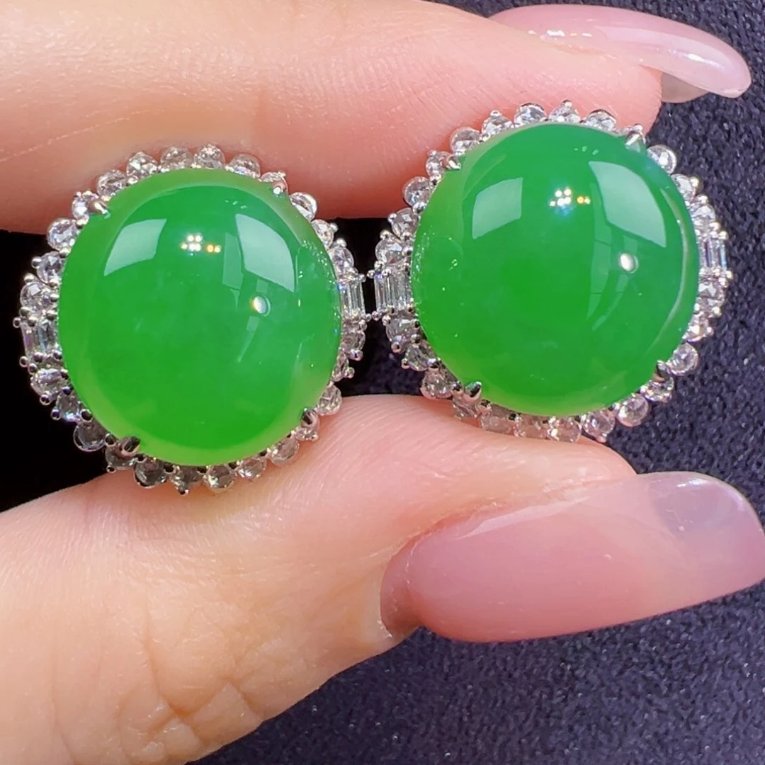 翡翠18K金镶嵌耳饰耳包