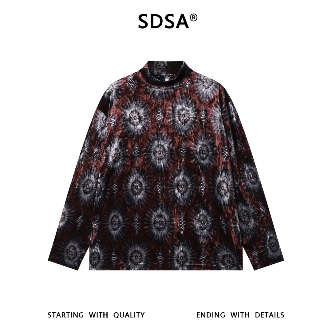 SDSA男士秋冬新款痞帅男装撞色植绒设计半高领长袖T恤百搭简约