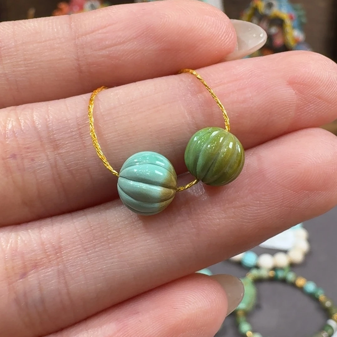 绿松石未镶嵌珠宝半成品南瓜珠